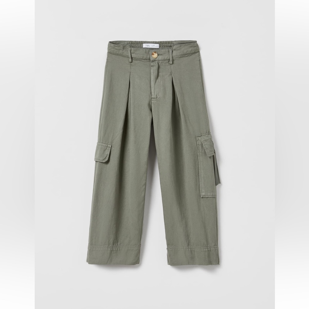 Zara Girls Green Pleated Cargo Pants